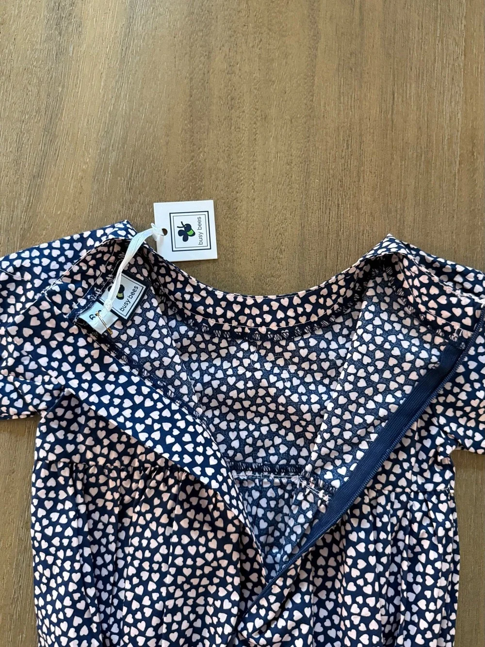 NWT busy bees Baby Girl Navy & Pink Heart Cotton Bubble Romper 6 Months